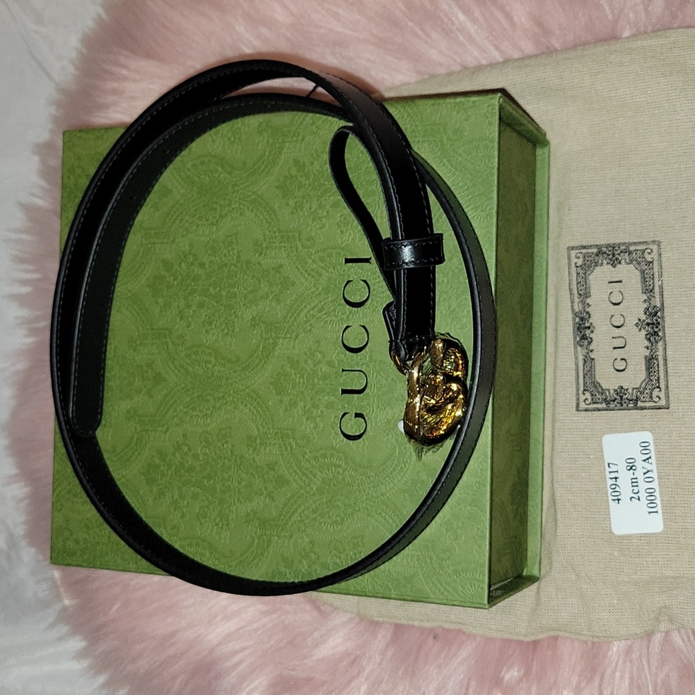 Gucci GG Marmont Leather belt shiny skinny sz 32.